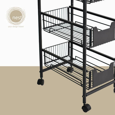 NEST DESIGN LAB 4 Tier Kitchen Basket Rack 37.5 x 24 x 84 cm Black Premium | Heavy duty | Durable Amazing Gift Idea For Any Occasion!