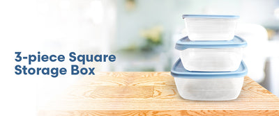 OSH Square Food Storage box 3-Piece Set 22 x 22 x 9 cm