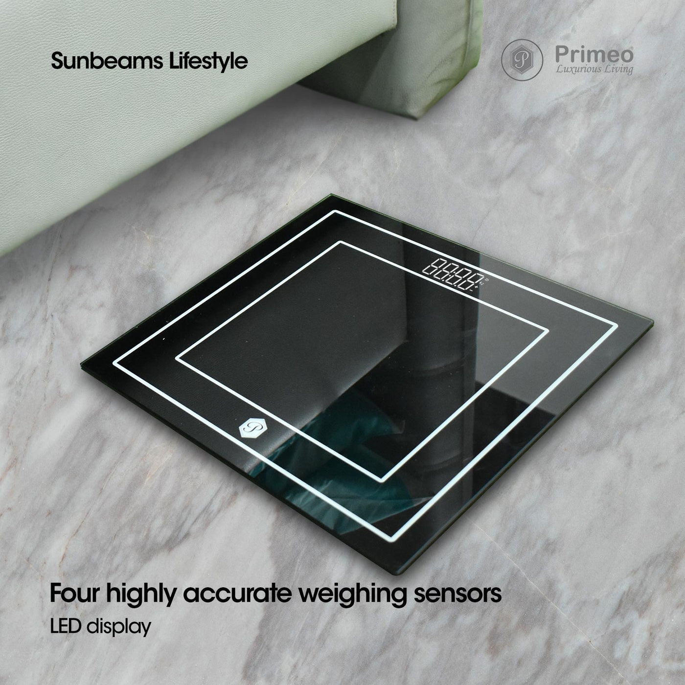 Primeo Digital Bathroom Body Weighing Scale Tempered Glass 30x30x2.2cm High Precision