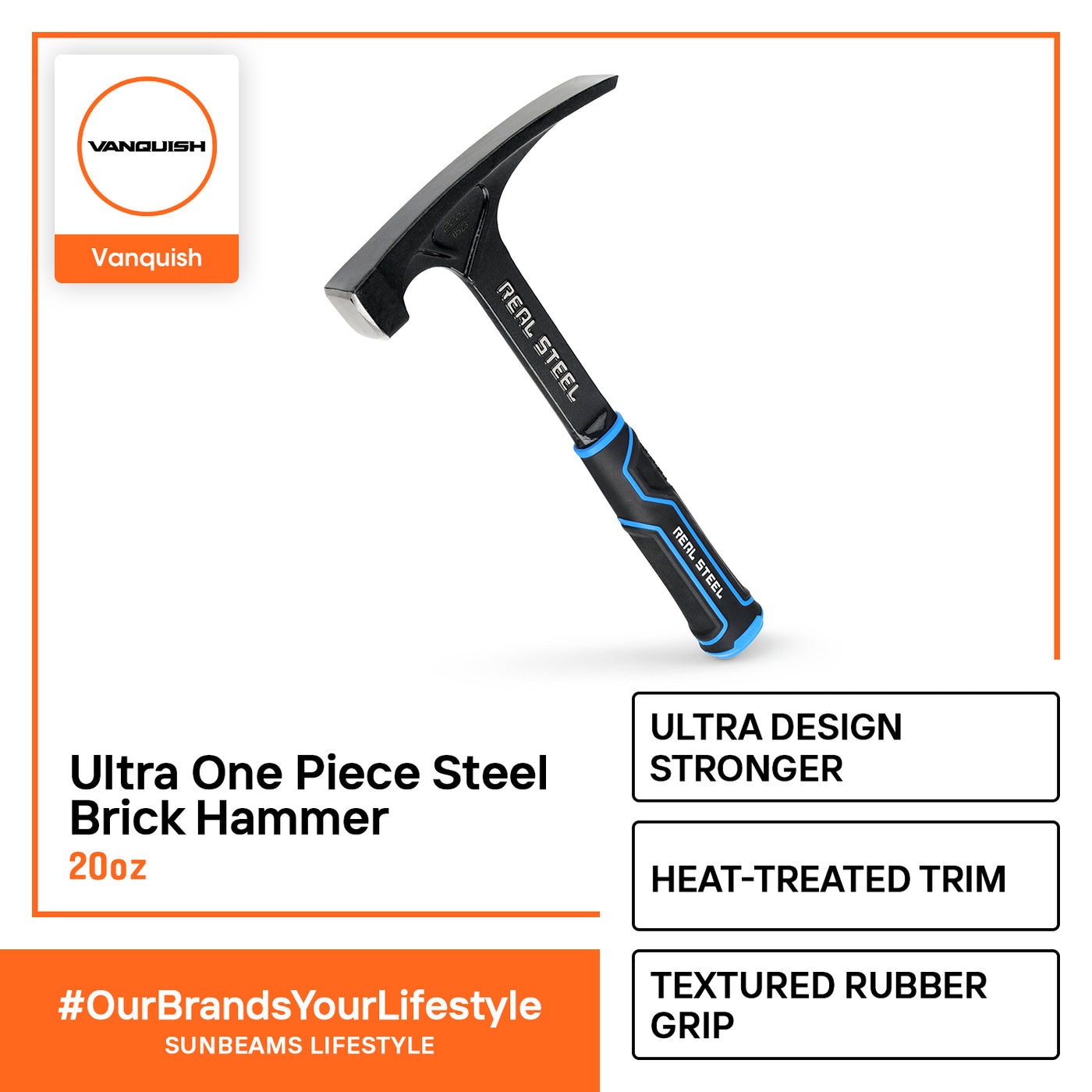 REALSTEEL Brick Hammer Ultra One Piece Steel 20oz Professional Heavy-Duty Handyman Tools, Carpentry, Construction, Mechanics & Home Improvement.