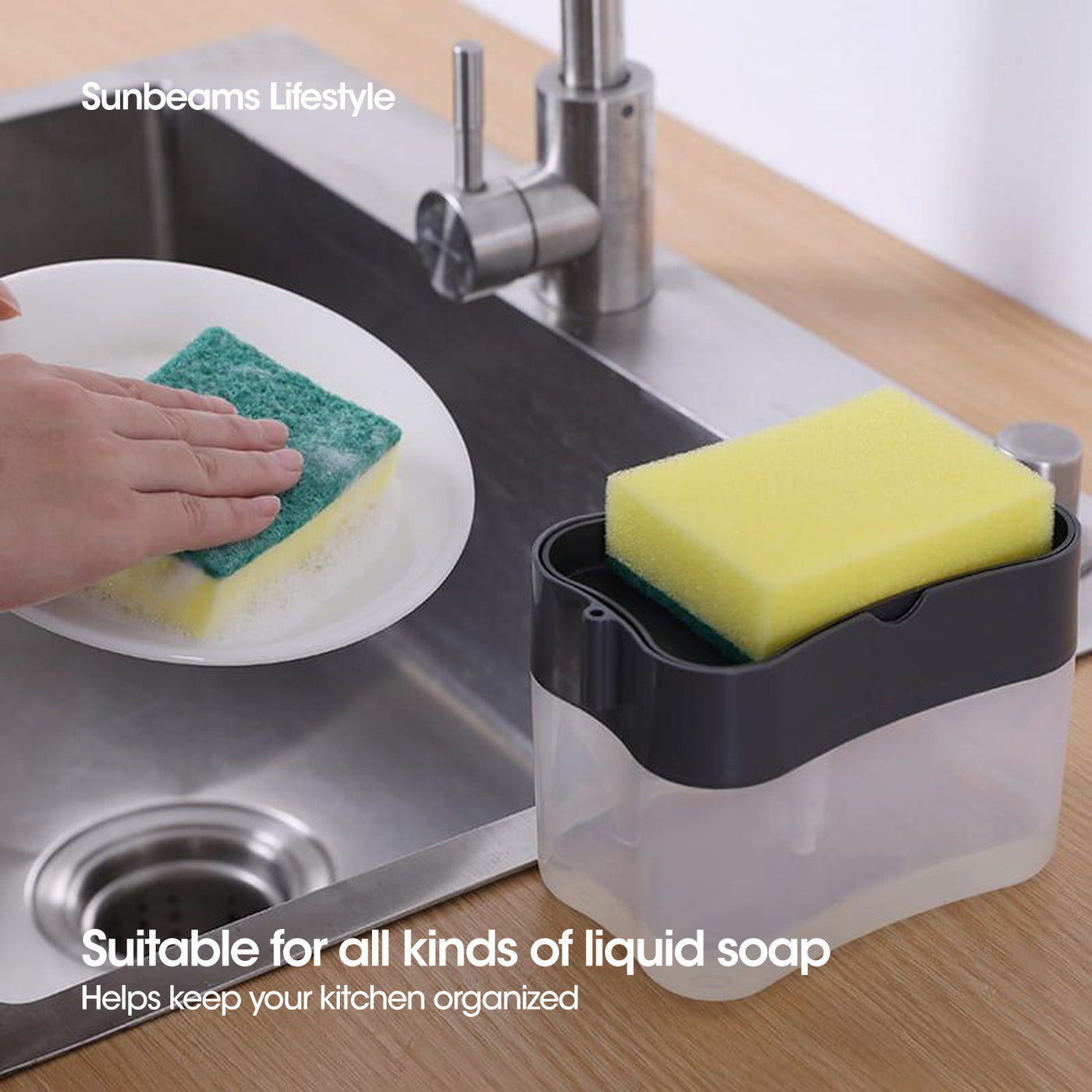 SCRUBZ Premium 2-in-1 Sponge Holder w/ Soap Dispenser Cleaning Material 14 x 9 x 10.8 cm Made of Polypropylene(PP)