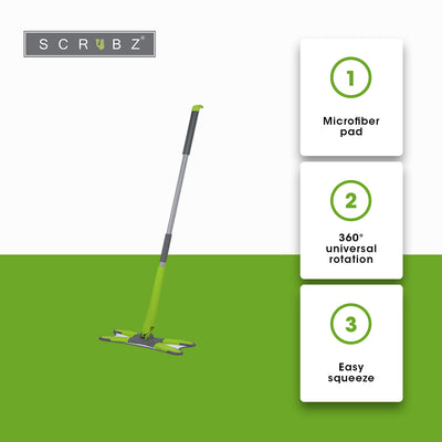 SCRUBZ Heavy Duty Cleaning Essentials Easy Grip Premium Microfiber 360ᴼ X-Type Flat Mop Self-Wringing