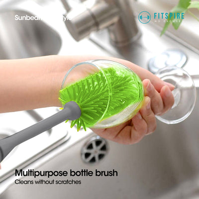 SCRUBZ Silicone Brush Set for Bottle & Dish TPR+PP Heavy Duty | Multi-purpose | Non-Slip Handle | Perfect Cleaning Partner