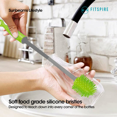 SCRUBZ Silicone Brush Set for Bottle & Dish TPR+PP Heavy Duty | Multi-purpose | Non-Slip Handle | Perfect Cleaning Partner