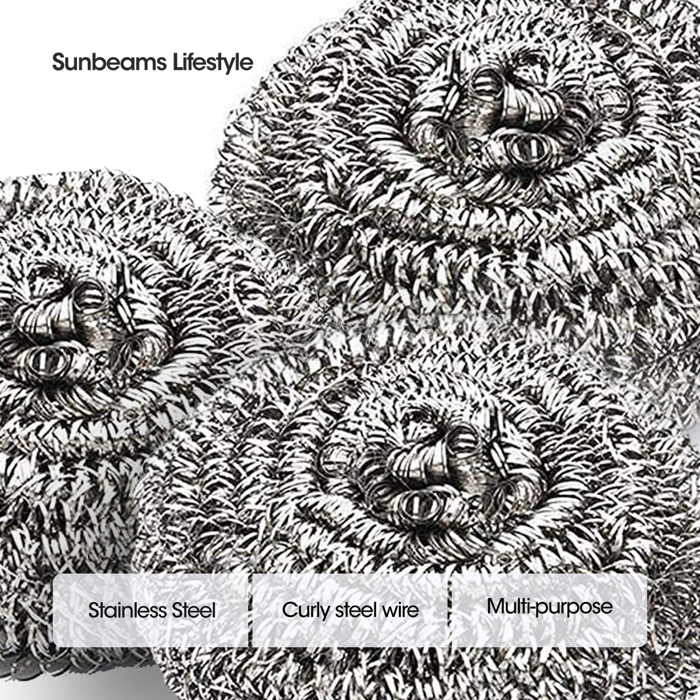 SCRUBZ Premium Stainless Steel Scourer Set of 3 5.5 x 5.5 x 3 cm Tough Kitchen Cleaning