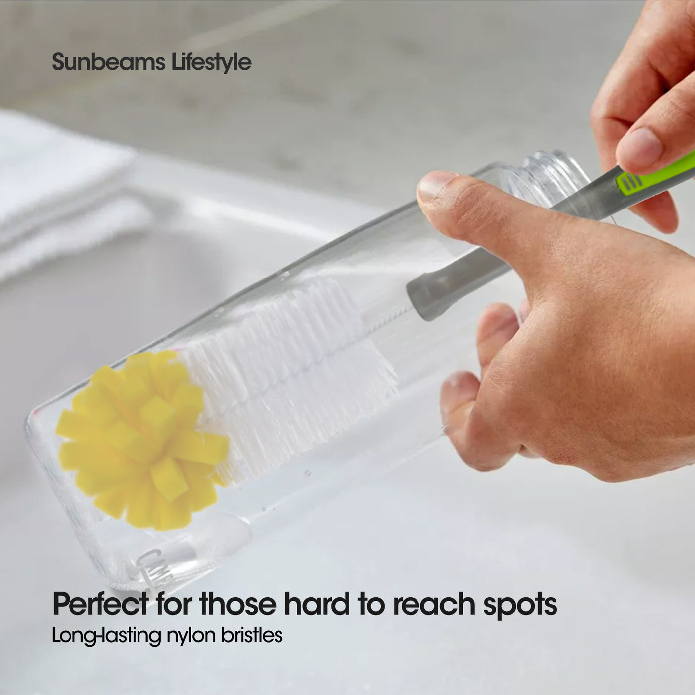 SCRUBZ Premium Bottle Brush with Sponge Cleaning Material 34 x 5 x 5 cm Made of PP Plastic