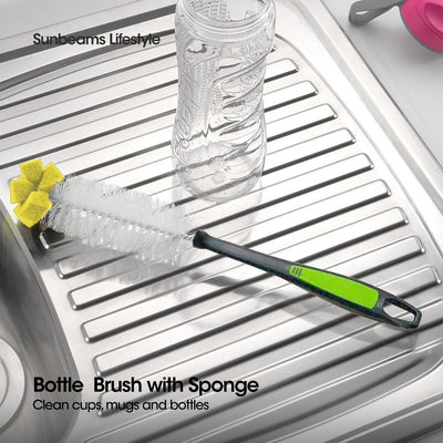 SCRUBZ Premium Bottle Brush with Sponge Cleaning Material 34 x 5 x 5 cm Made of PP Plastic