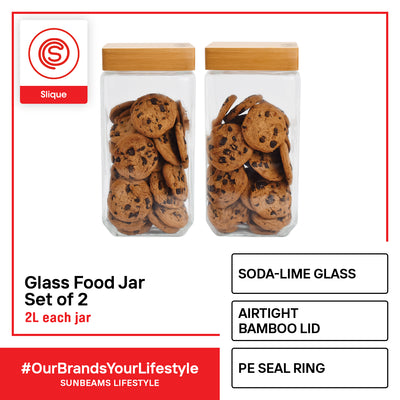 SLIQUE Premium Glass Jar w/ Bamboo Lid Airtight Set of 2 Storage Essentials Amazing Gift Idea For Any Occasion! 2000ml