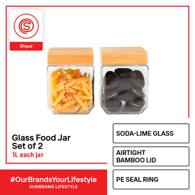SLIQUE Premium Glass Jar w/ Stainless Steel Lid Airtight Set of 2 Storage Essentials Amazing Gift Idea For Any Occasion! 1000ml