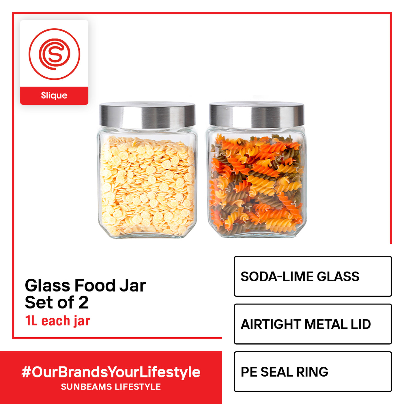 SLIQUE Premium Glass Jar w/ Stainless Steel Lid Airtight Set of 2 Storage Essentials Amazing Gift Idea For Any Occasion! 1000ml