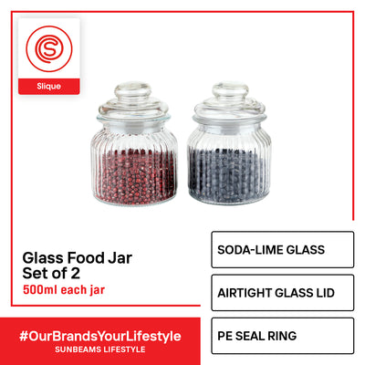 SLIQUE Premium Glass Jar w/ Glass Lid Airtight  500ml Set of 2 Storage Essentials Amazing Gift Idea For Any Occasion!