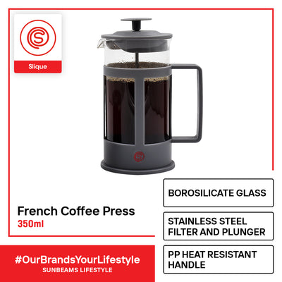 SLIQUE Premium Borosilicate Glass French Coffee Press 350ml Modern Italian Design Amazing Gift Idea For Any Occasion!