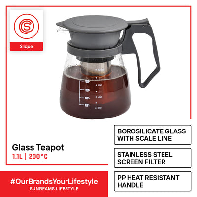 SLIQUE Premium Glass Tea Pot 1100ml Amazing Gift  Idea For Any Occasion!