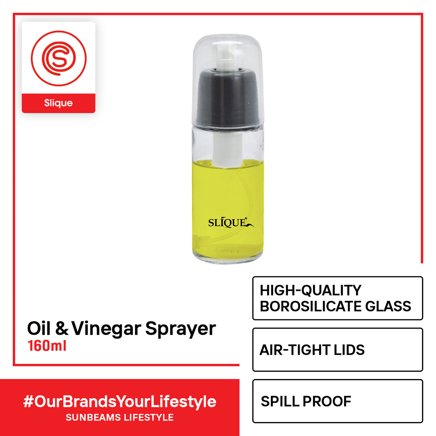SLIQUE Premium Borosilicate Glass Oil & Vinegar Sprayer Spill Proof 160ml Amazing Gift Idea For Any Occasion!