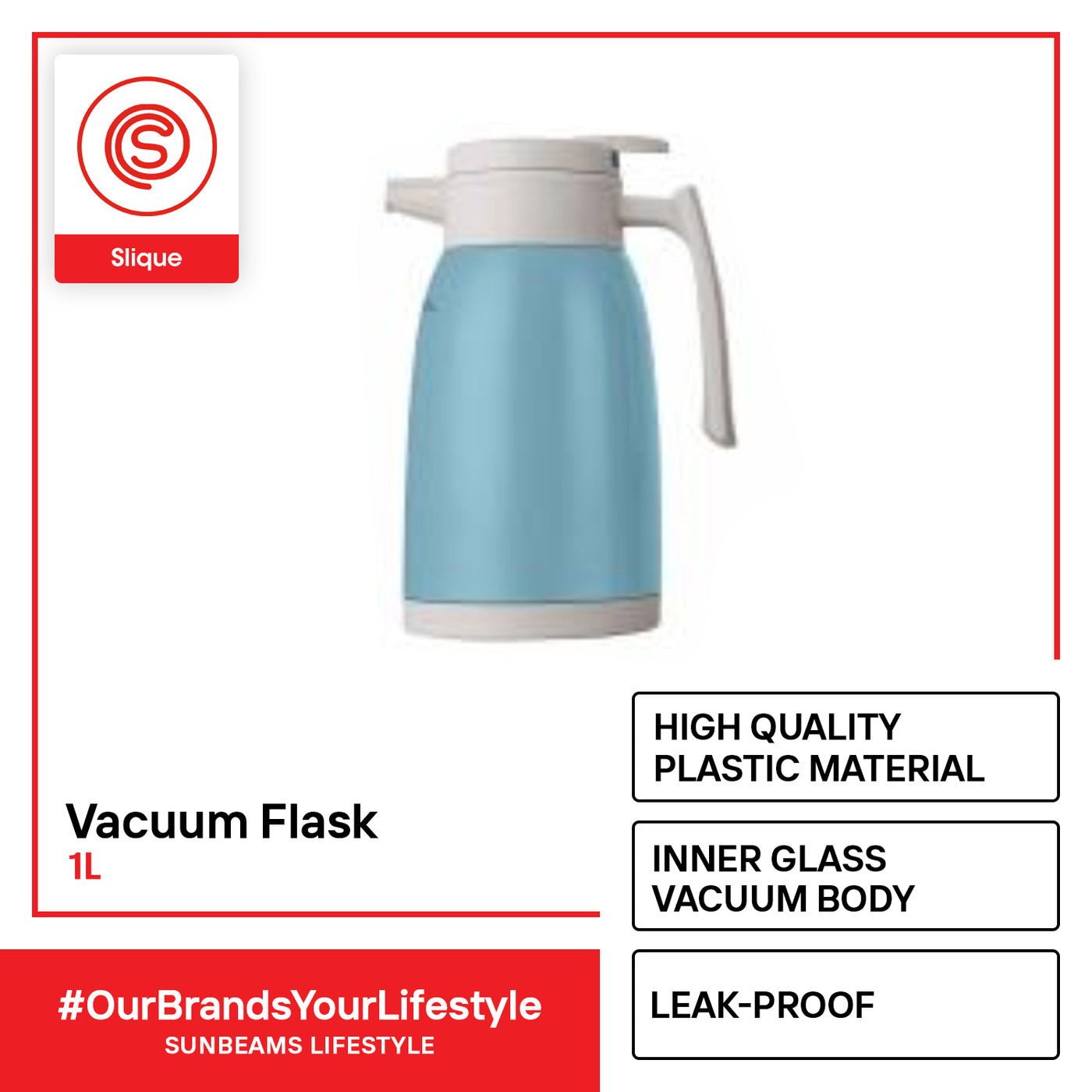 SLIQUE Premium Vacuum Flask Keep Water Cold upto 24hrs Hot upto 12hrs 1000ml Modern Italian Design Amazing Gift Idea For Any Occasion! (Turquoise)