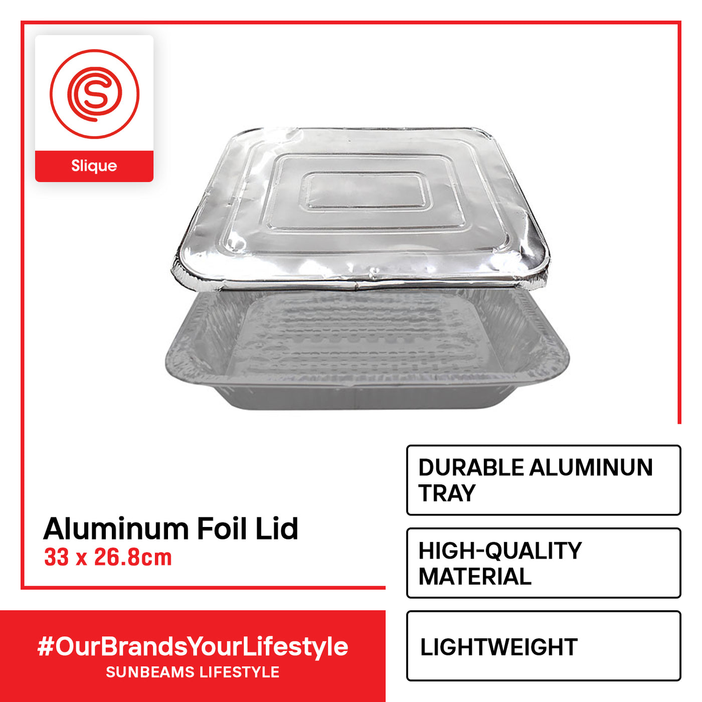 SLIQUE Premium Aluminum Foil Lid for Deep Lasagna Pan 34.3x27.8x1.5cm Set of 10 Amazing Gift Idea For Any Occasion!