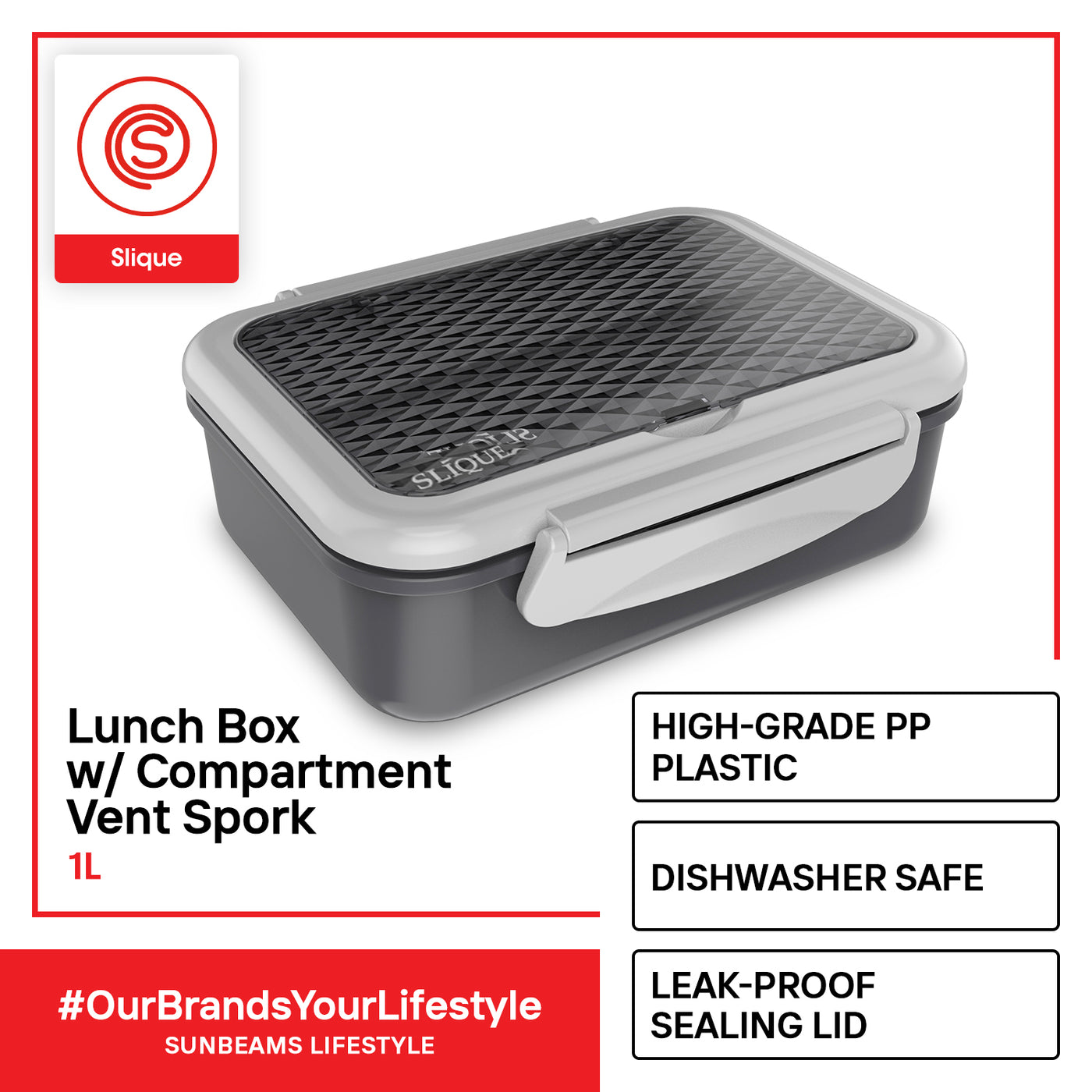SLIQUE Premium SS Insulated Lunch Box with Compartment 1000ml Amazing Gift Idea For Any Occasion! (Grey)