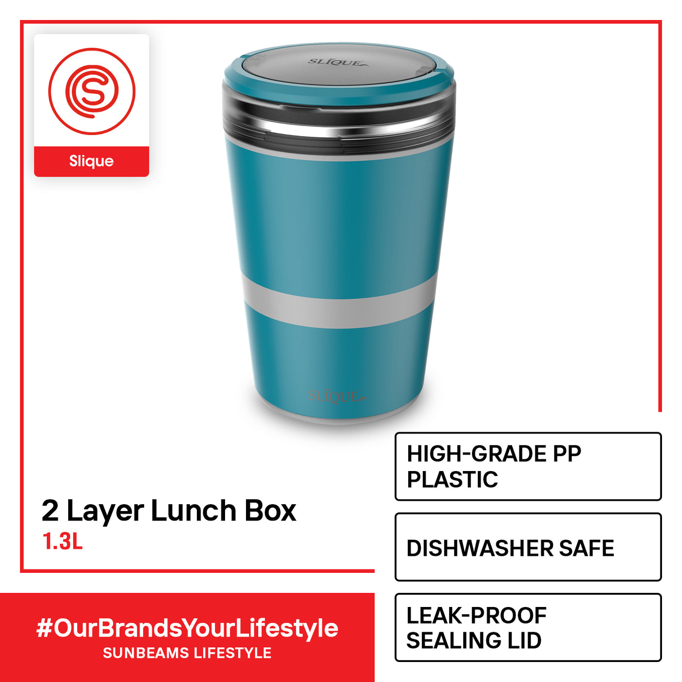 SLIQUE Premium 2 Layer Stainless Steel Insulated Lunch Box 1300ml BPA Free Amazing Gift Idea For Any Occasion! (Aqua Green)