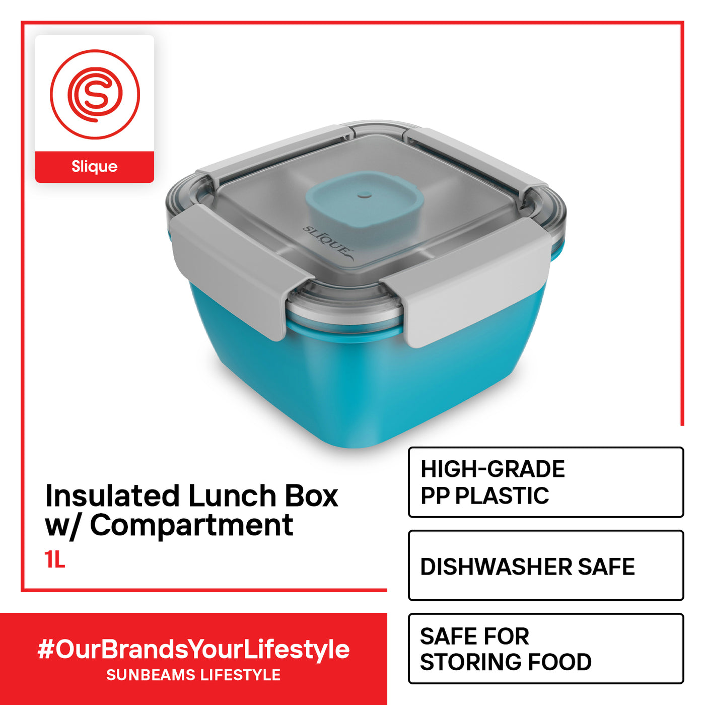 SLIQUE Premium Lunch Box w/ Compartments 1000ml1L BPA Free Airtight Microwave Safe Amazing Gift Idea For Any Occasion! (AquaGreen)