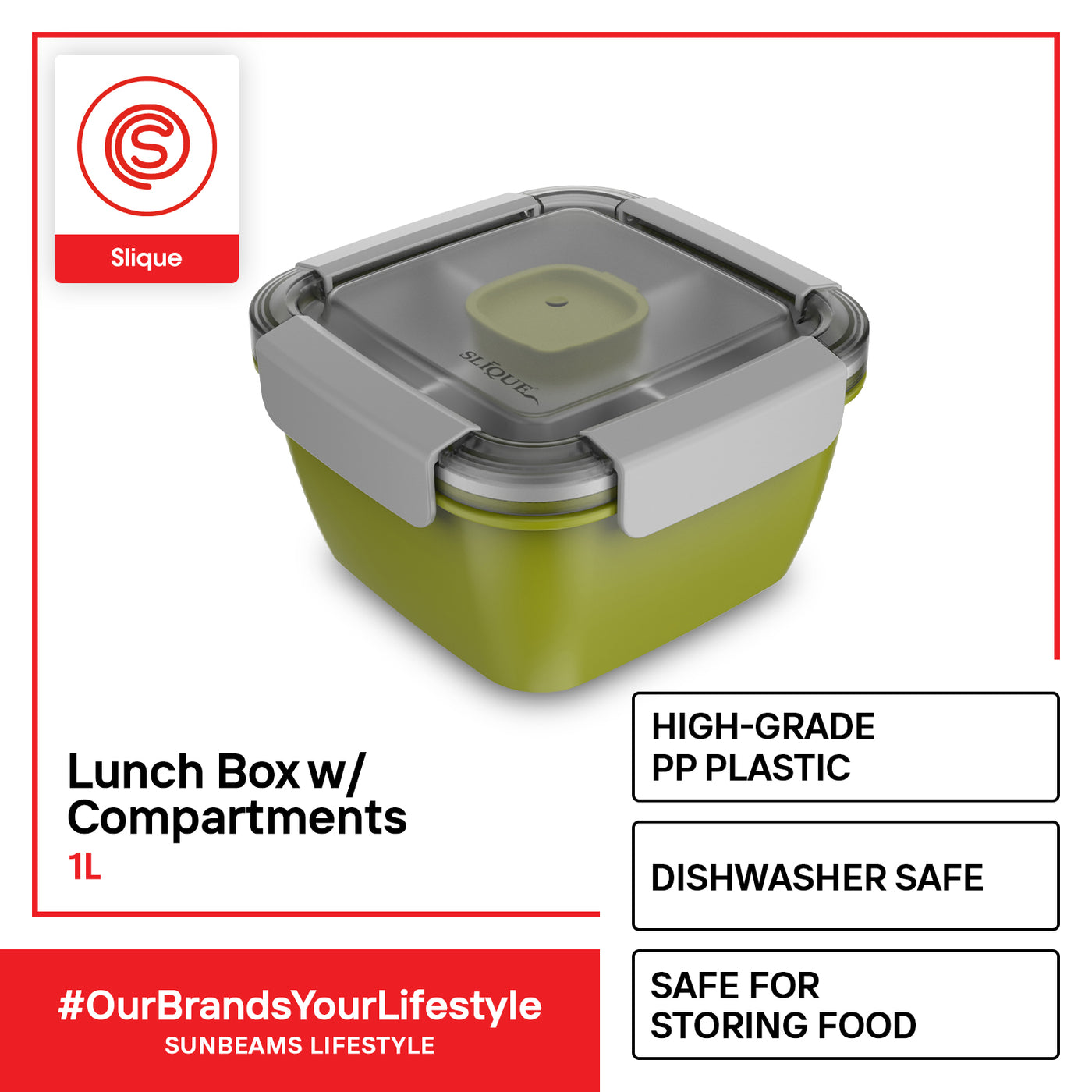 SLIQUE Premium Lunch Box w/ Compartments 1000ml1L BPA Free Airtight Microwave Safe Amazing Gift Idea For Any Occasion! (Green)