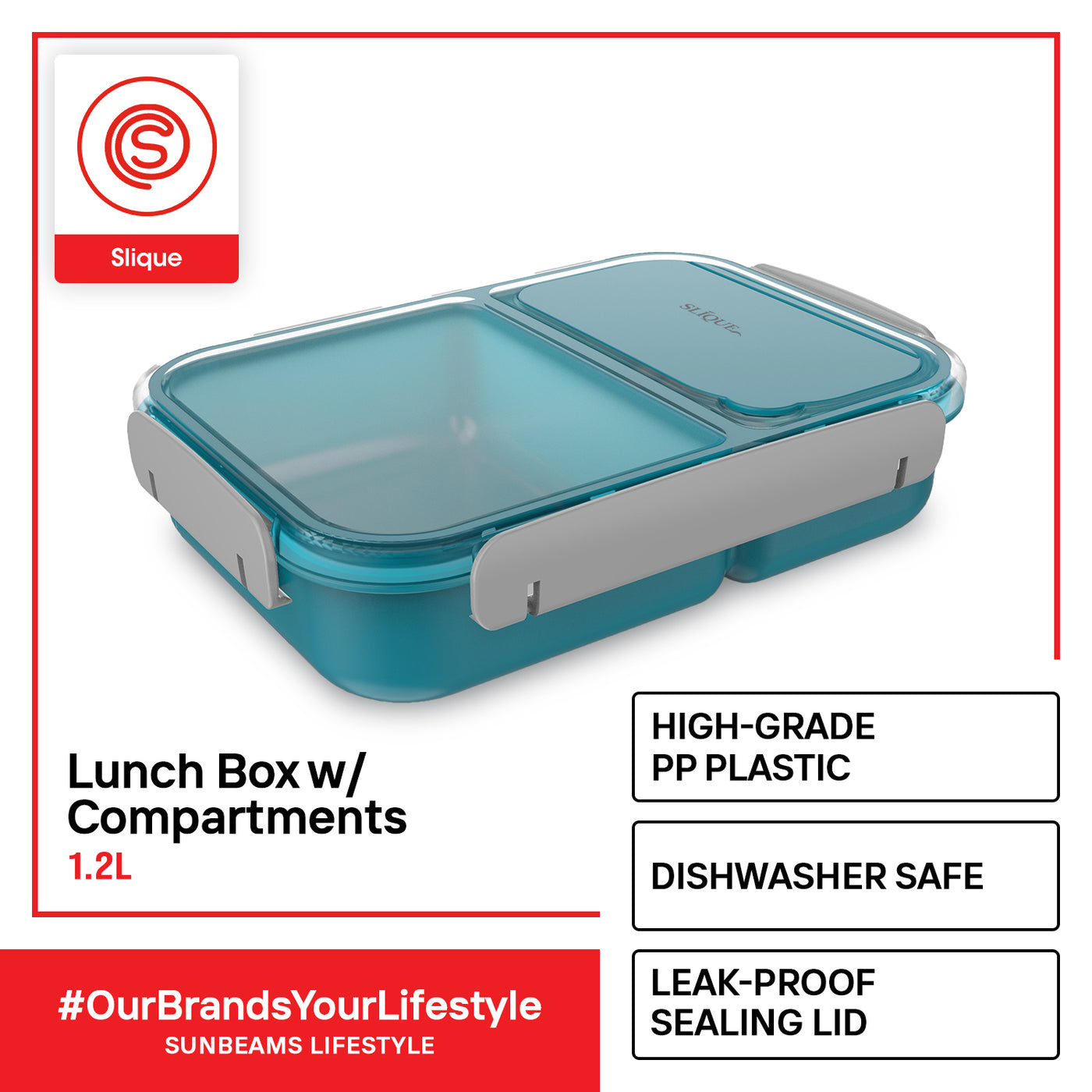 SLIQUE Premium Lunch Box w/ Compartments 1200ml|1.2L BPA Free Airtight Microwave Safe Amazing Gift Idea For Any Occasion! (Aqua Green)