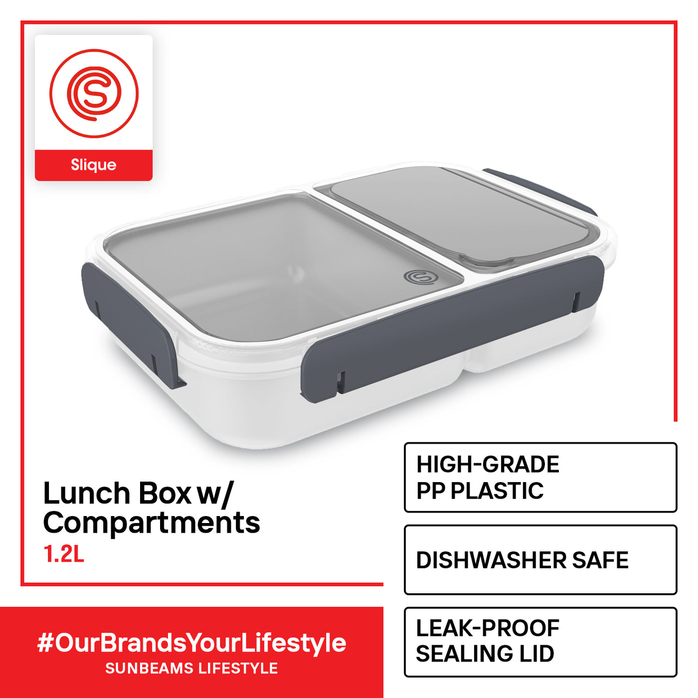 SLIQUE Premium Lunch Box w/ Compartments 1200ml|1.2L BPA Free Airtight Microwave Safe Amazing Gift Idea For Any Occasion! (White)