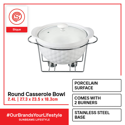 SLIQUE Premium Ceramic Round Casserole Dish with Silver Plated Tealight Candle Holder 2600ml Amazing Gift Idea For Any Occasion!