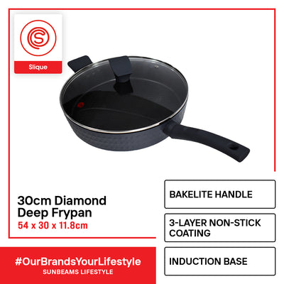 SLIQUE Premium Diamond Cookware Deep Frypan 2 Layer Non-stick Coating 30cm