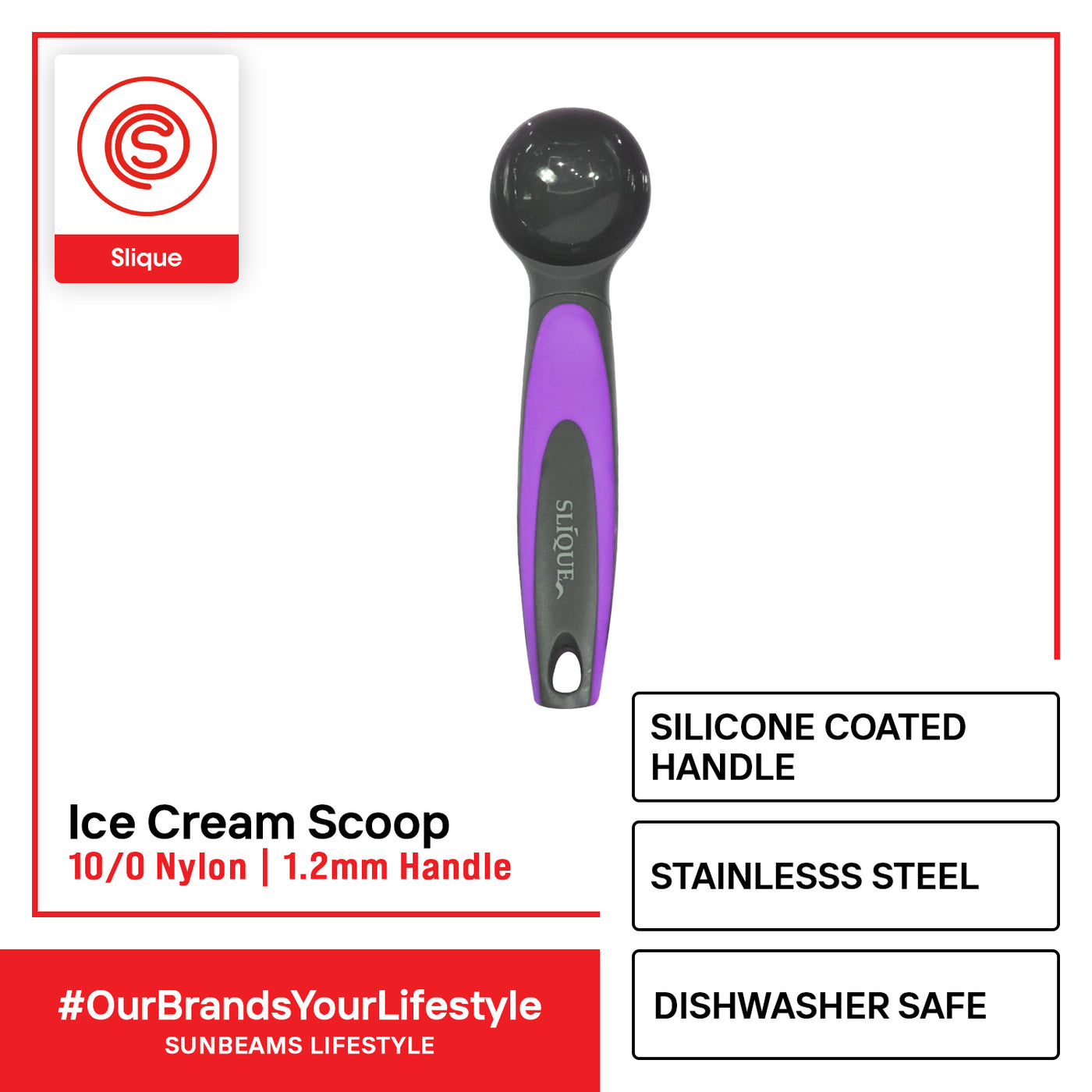SLIQUE Premium Nylon Ice cream Scoop TPR Silicone Handle Kitchen Essentials Amazing Gift Idea For Any Occasion! (Purple)