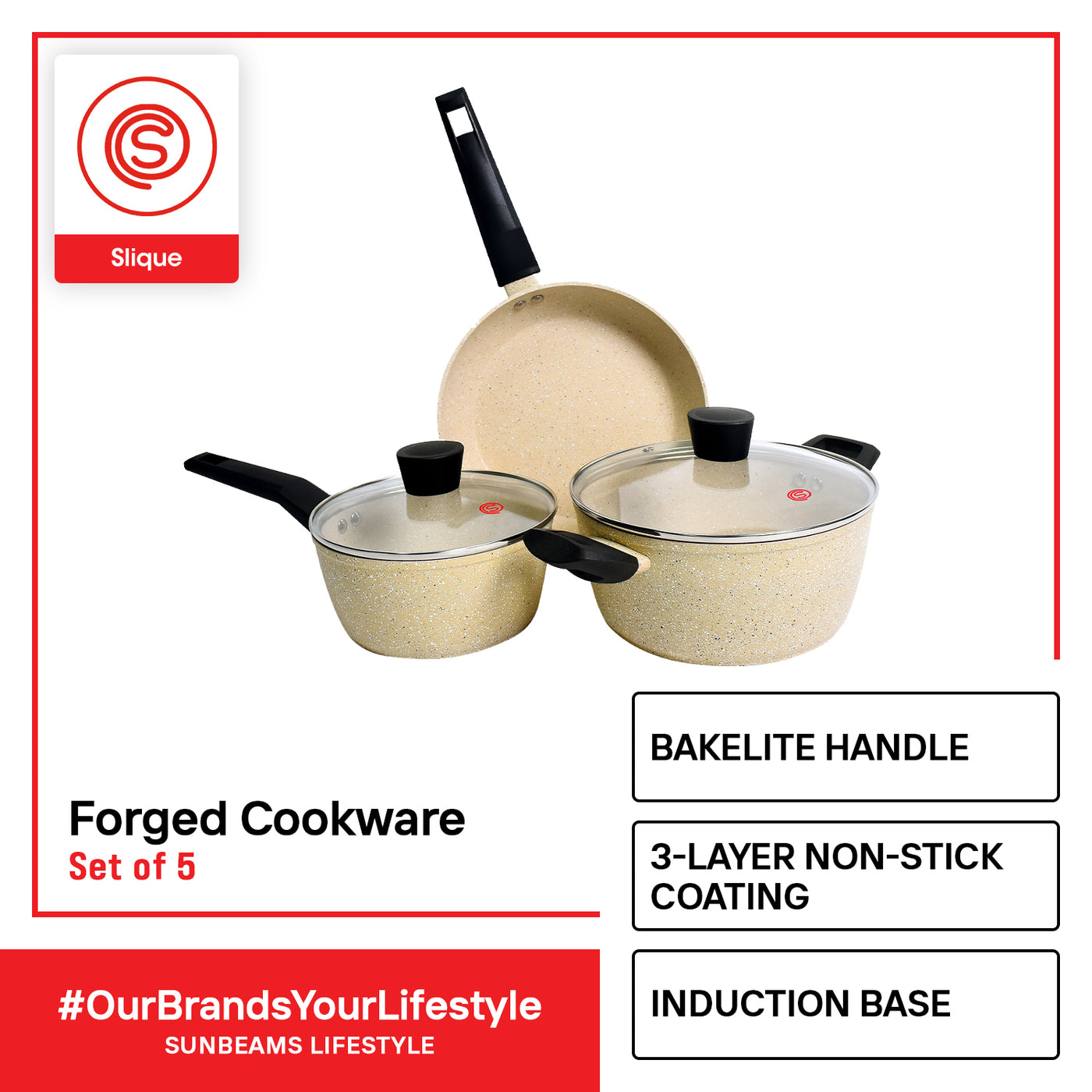 SLIQUE Premium Forged Cookware Set Multi Layer Non-Stick Marble Coating, Induction Base,