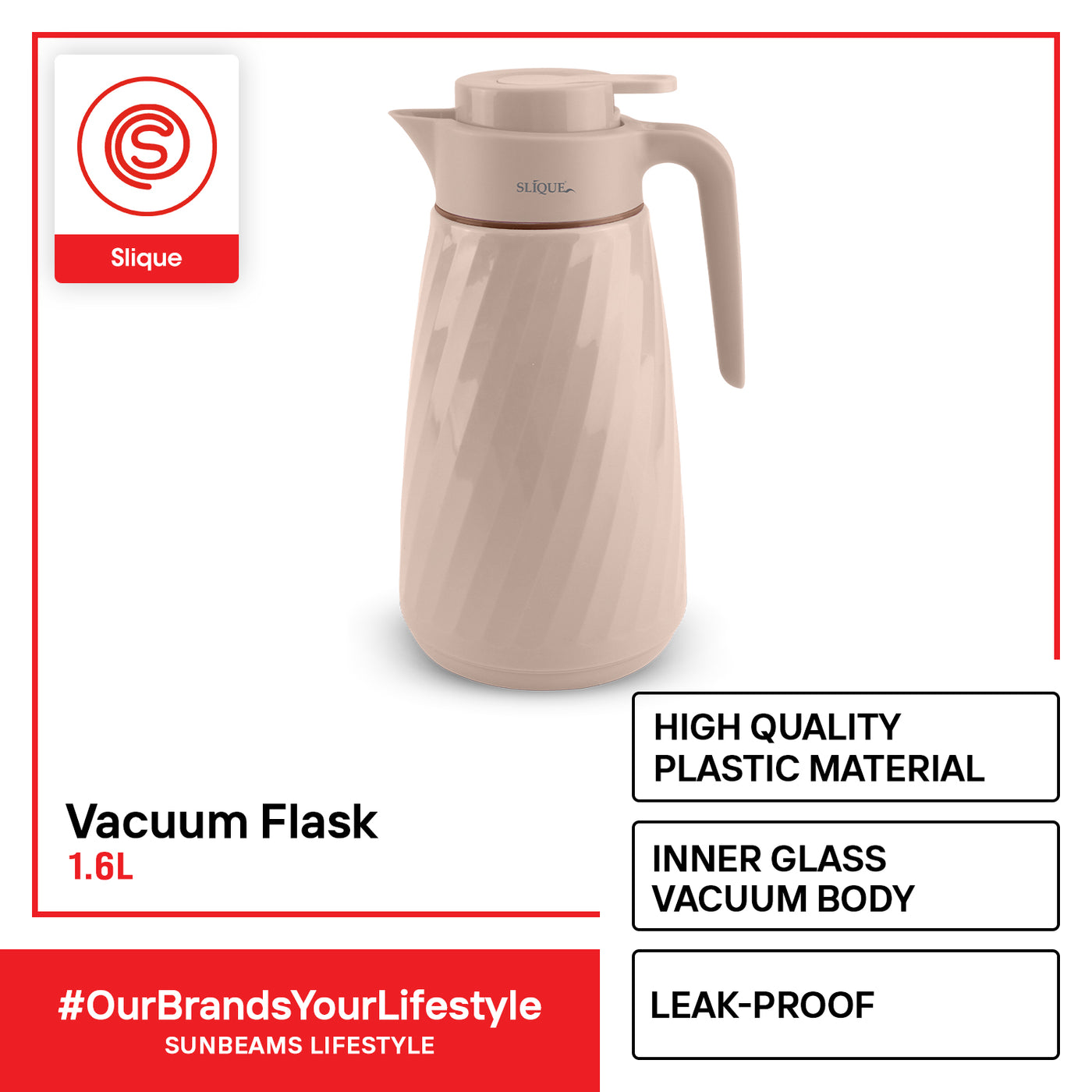 SLIQUE Premium Vacuum Flask 1600ml Beige)