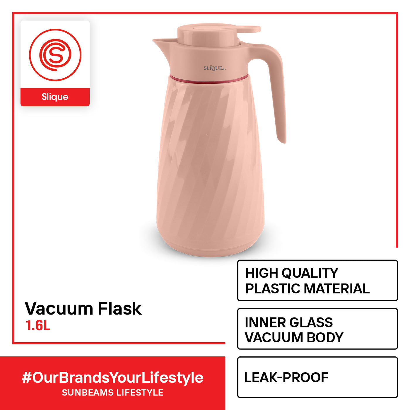 SLIQUE Premium Vacuum Flask 1600ml Modern Italian Design Amazing Gift Idea For Any Occasion! (Coral)