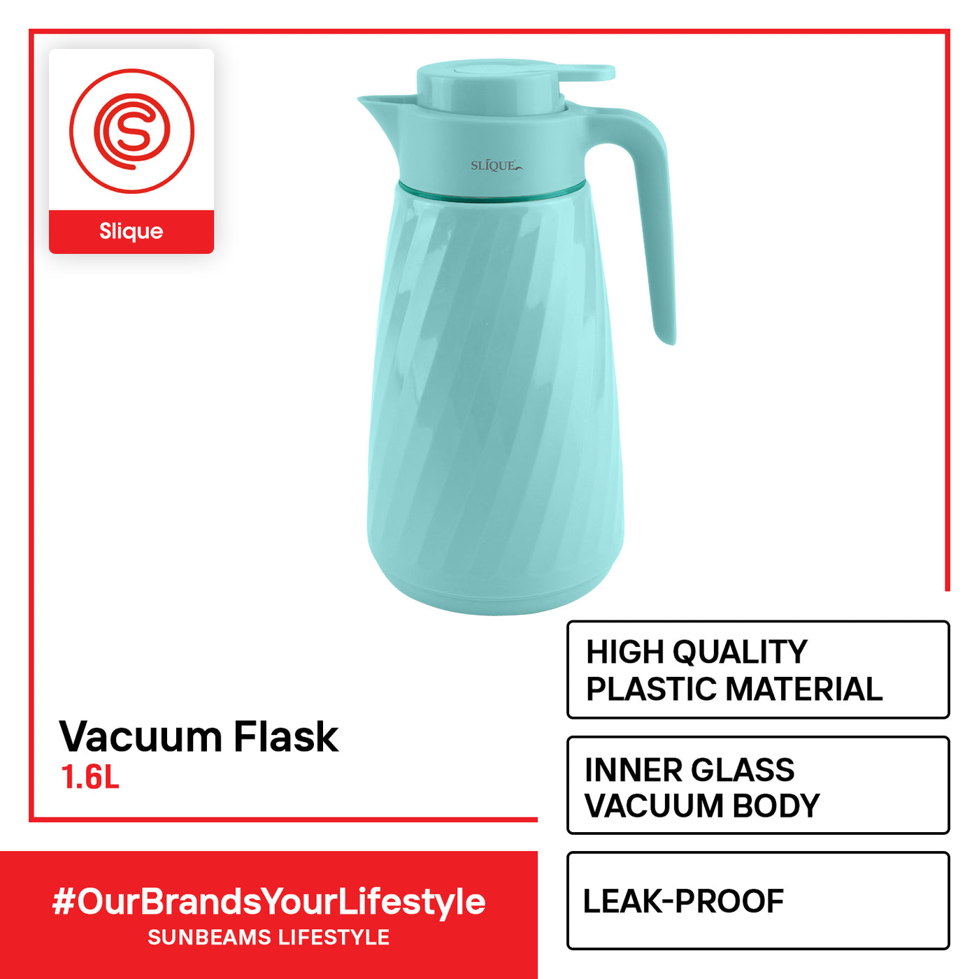 SLIQUE Premium Vacuum Flask 1600ml Modern Italian Design Amazing Gift Idea For Any Occasion! (Turquoise)