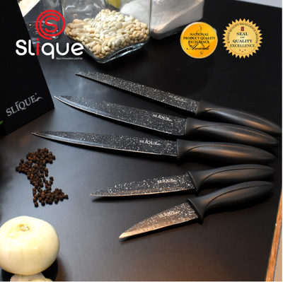 SLIQUE Premium Stainless Steel Non-Stick Kitchen Knife Set of 5 (Black)