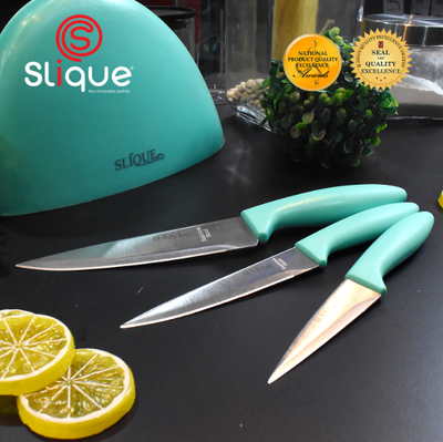 SLIQUE Premium Stainless Steel Kitchen Knife Block Set of 3 Amazing Gift Idea For Any Occasion! (Green)