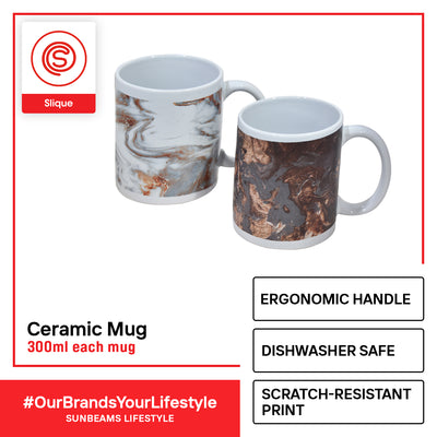 SLIQUE Premium Ceramic Mug Limited Edition Design 300ml Set of 2 Amazing Gift Idea For Any Occasion! (Marble)