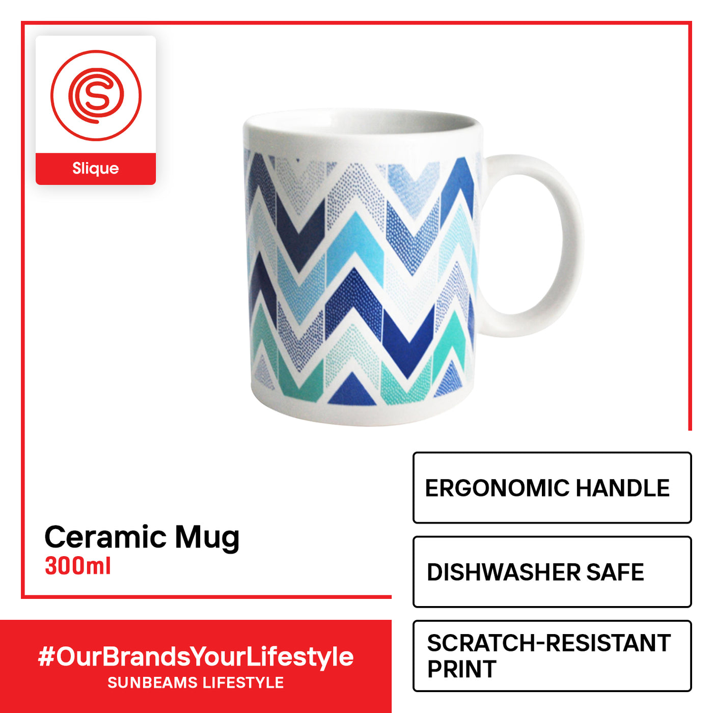 SLIQUE Premium Ceramic Mug Limited Edition Design 300ml Amazing Gift Idea For Any Occasion! (Zigzag)