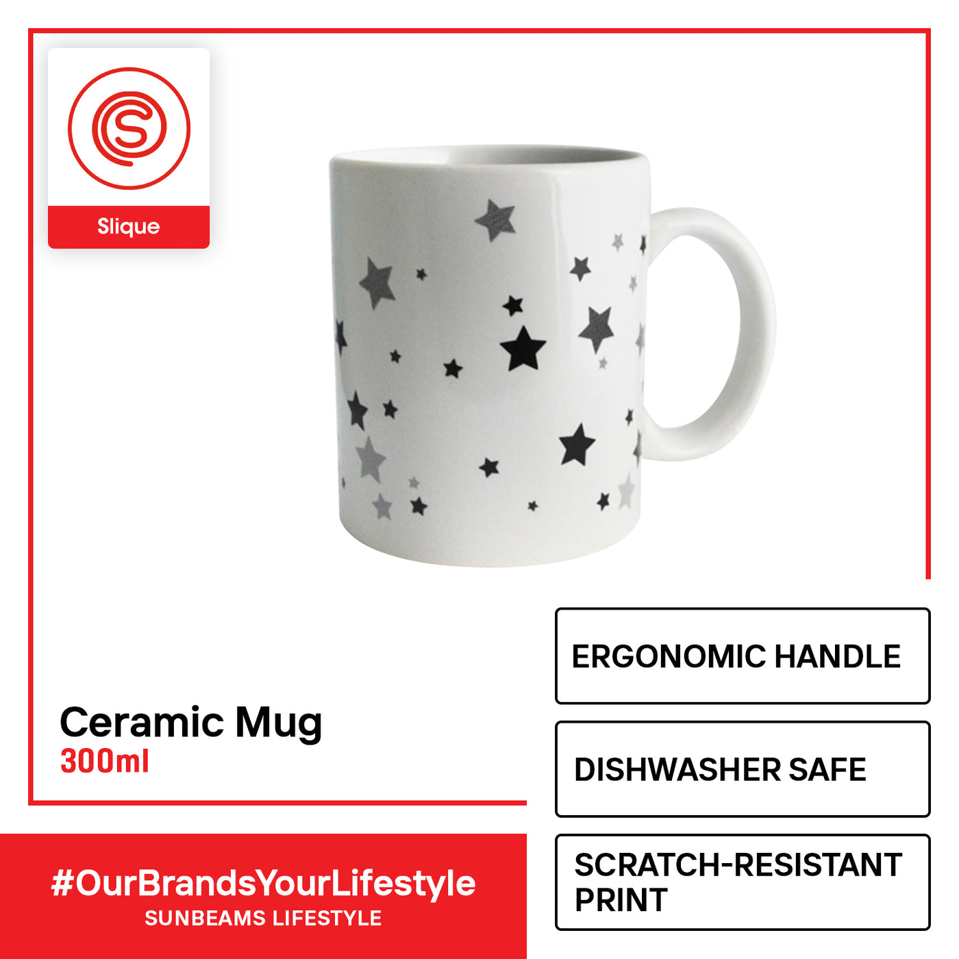 SLIQUE Premium Ceramic Mug Limited Edition Design 300ml Amazing Gift Idea For Any Occasion! (Stars)