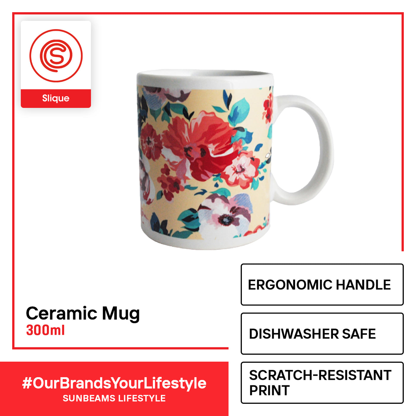 SLIQUE Premium Ceramic Mug Limited Edition Design 300ml Amazing Gift Idea For Any Occasion! (Floral Abstract)