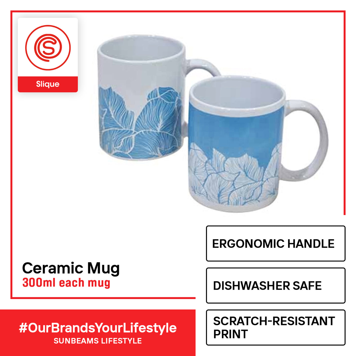 SLIQUE Premium Ceramic Mug Limited Edition Design 300ml Set of 2 Amazing Gift Idea For Any Occasion! (Forest Blue)