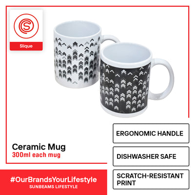 SLIQUE Premium Ceramic Mug Limited Edition Design 300ml Set of 2 Amazing Gift Idea For Any Occasion! (Arrow Black)