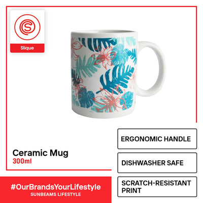 SLIQUE Premium Ceramic Mug Limited Edition Design 300ml Amazing Gift Idea For Any Occasion! (Tropical Blue Leaves)