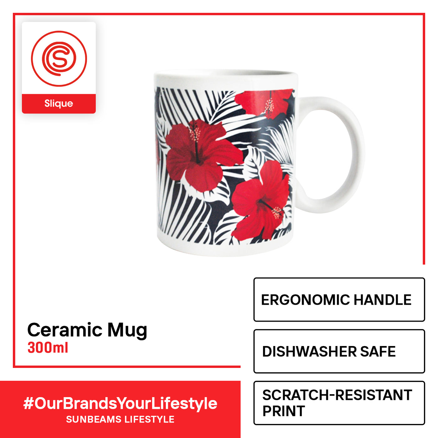 SLIQUE Premium Ceramic Mug Limited Edition Design 300ml Amazing Gift Idea For Any Occasion! (Hibiscus)