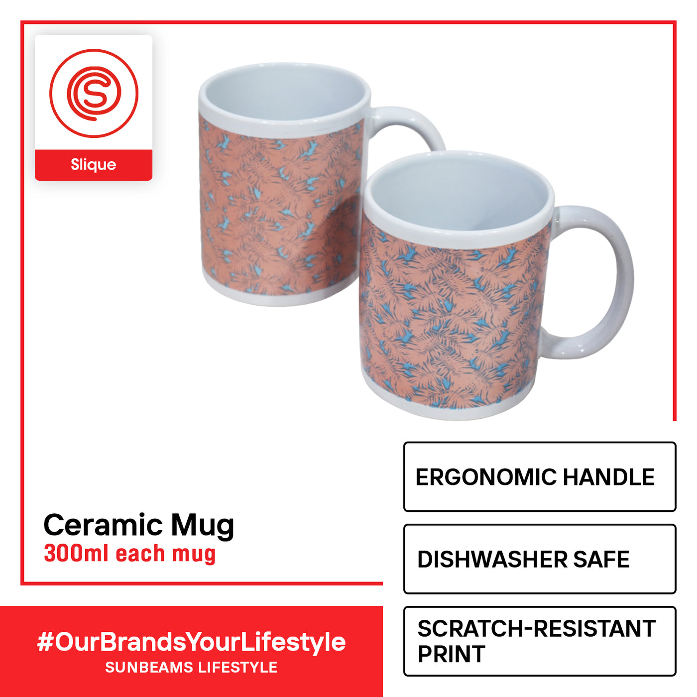 SLIQUE Premium Ceramic Mug Limited Edition Design 300ml Set of 2 Amazing Gift Idea For Any Occasion! (Tropical)