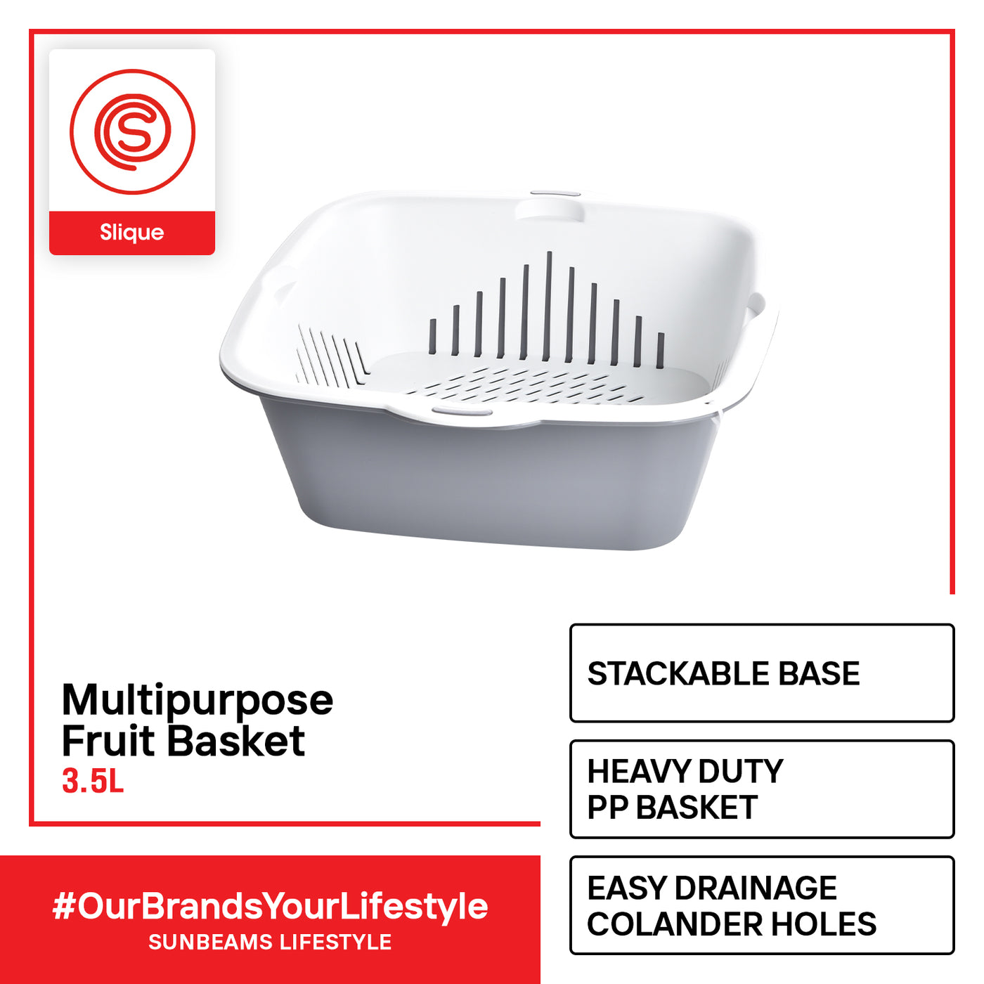 SLIQUE Premium Multi Purpose Fruit Basket | Colander | Strainer Kitchen Essentials Amazing Gift Idea For Any Occasion! 3500ml