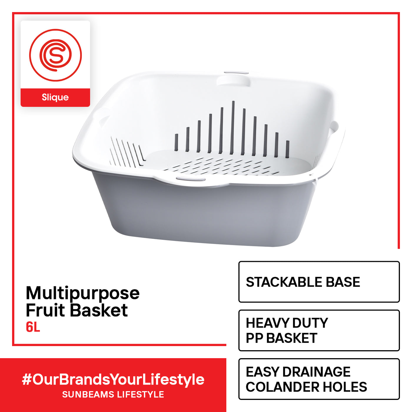 SLIQUE Premium Multi Purpose Fruit Basket | Colander | Strainer 6000ml