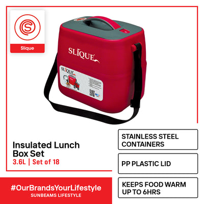 SLIQUE Premium Insulated Pot Luck Lunch Box Set w/ Shoulder Strap 3600ml3.6L BPA Free Set of 18 Amazing Gift Idea For Any Occasion! (Red)