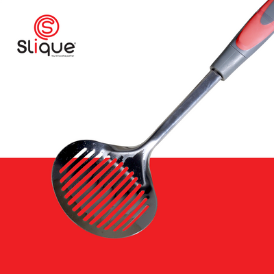 SLIQUE Premium 18/8 Stainless Steel Skimmer TPR Silicone Handle Kitchen Essentials Amazing Gift Idea For Any Occasion! (Red)