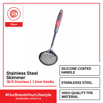SLIQUE Premium 18/8 Stainless Steel Skimmer TPR Silicone Handle Kitchen Essentials Amazing Gift Idea For Any Occasion! (Red)