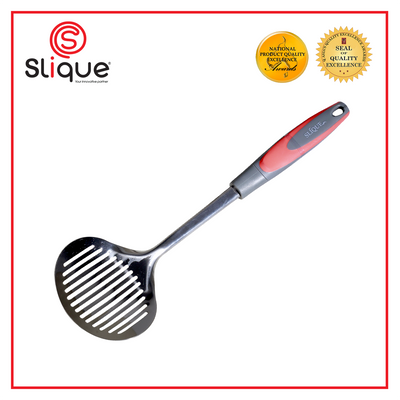 SLIQUE Premium 18/8 Stainless Steel Skimmer TPR Silicone Handle Kitchen Essentials Amazing Gift Idea For Any Occasion! (Red)